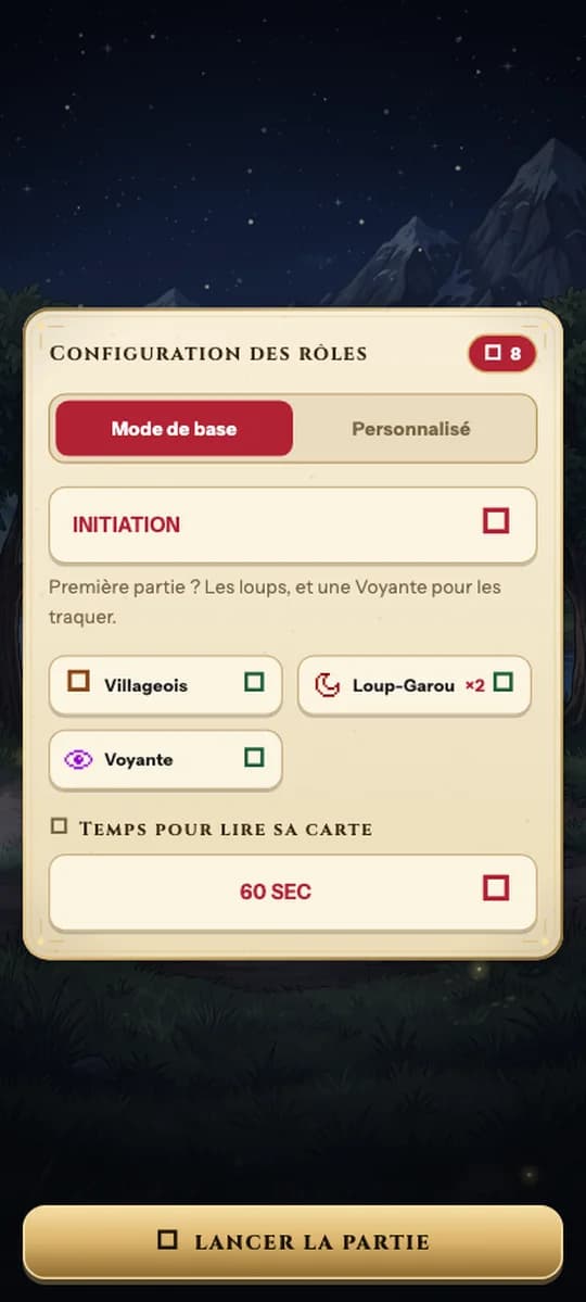 L’hôte compose les rôles de la partie
