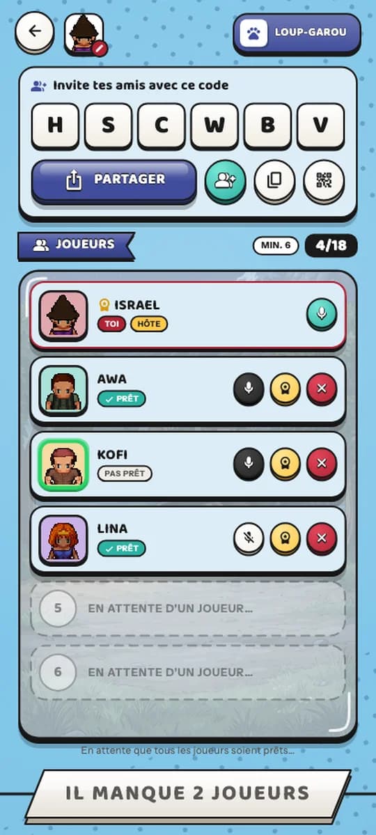 La salle d’attente, avec le code du salon